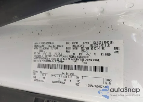 2018 Ford Transit-250 z USA, uszkodzony, nr VIN 1FTYR2CM2JKA75680